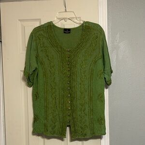 2/$9, 4/$15 Sacred Threads green blouse embroidered